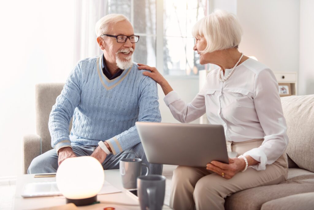 Upbeat couple discussing recent news